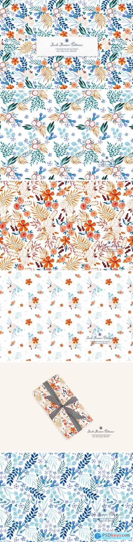 Fresh Flowers Watercolor Patterns Collection