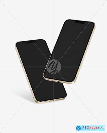 Two iPhones 13 Pro Max Gold Mockups 94029