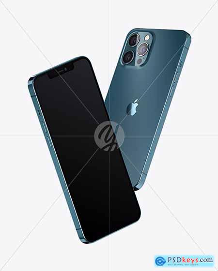 Two Apple iPhones 12 Pro Max Pacific Blue Mockup 74137