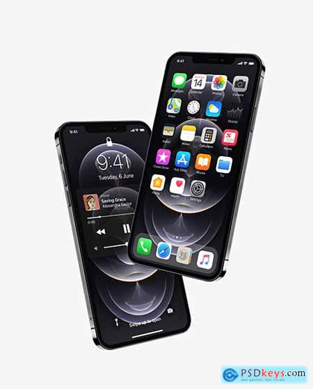 Two Apple iPhones 12 Pro Max Graphite Mockup 75439