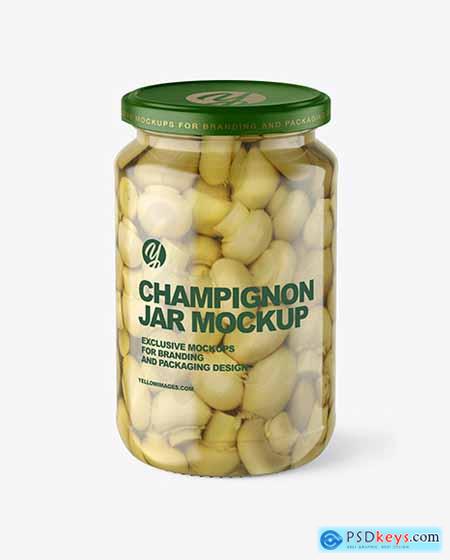 Clear Glass Jar with Champignons Mockup 97185