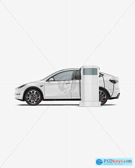 Electric Car on Charging Station Mockup - Side View 96615