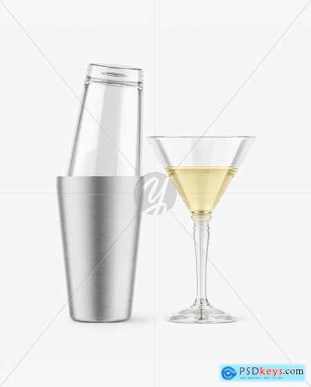 Boston Shaker Bottle With Cocktail Glass Mockup 94106