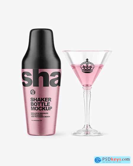 Metallic Shaker Bottle With Cocktail Glass Mockup 93853