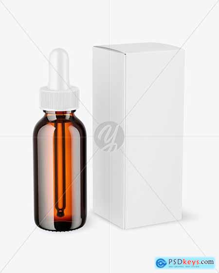 Amber Glass Dropper Bottle with Paper Box Mockup 73243