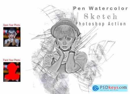 Pen Watercolor Sketch PS Action 7075440