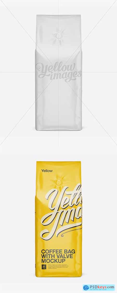 Glossy Coffee Bag With Valve Mockup - Front View 11881