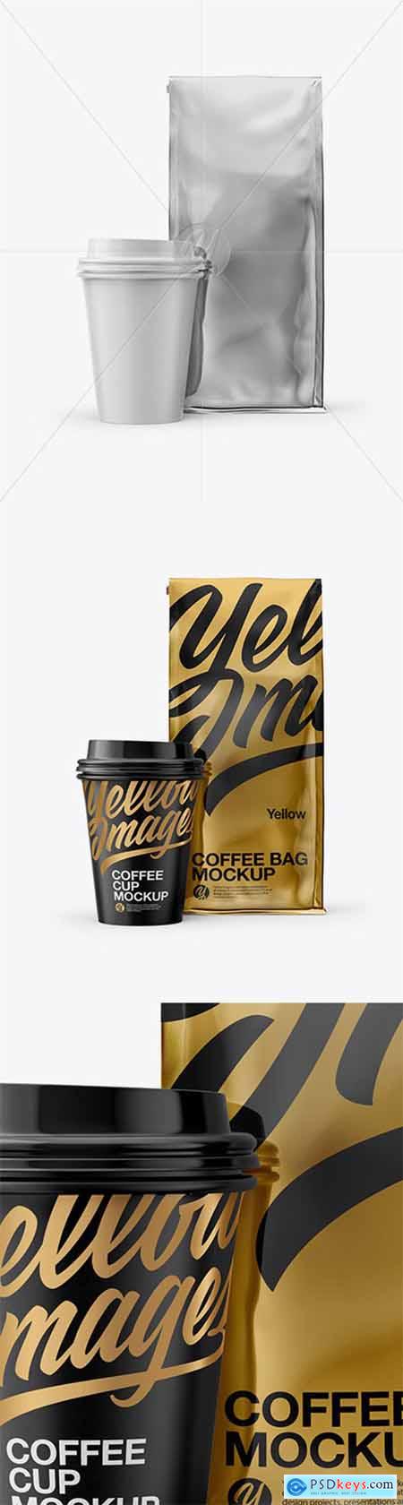 Metallic Bag with Coffee Cup Mockup - Front View 23266