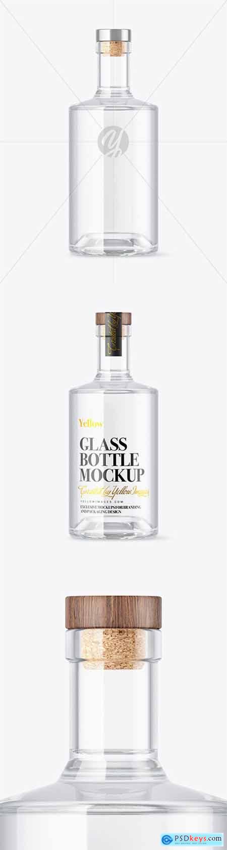 Clear Glass Vodka Bottle with Wooden Cap Mockup 80771