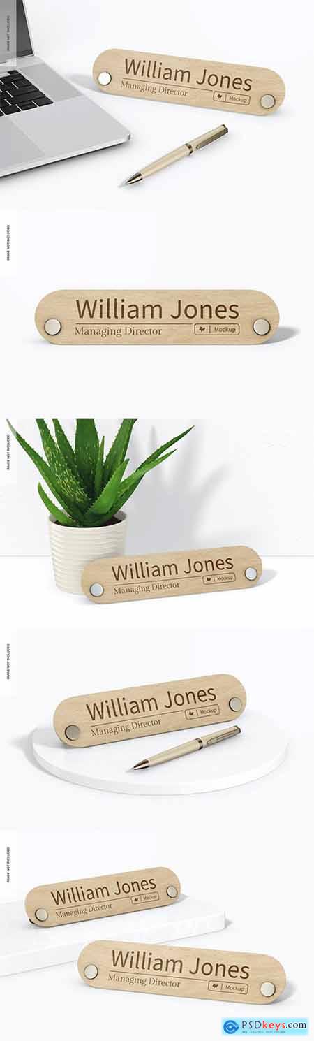 Round desk name plates mockup