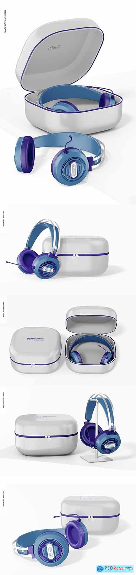 Headphones with case mockup