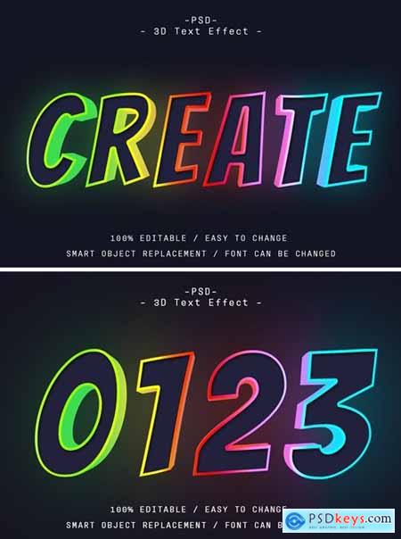 3D Colorful Glowing Text Effect Photoshop