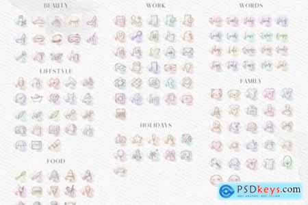 140 Watercolor Icons Pack