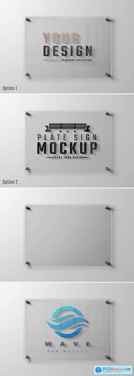 Glass Sign Plate on White Wall Mockup 489051789