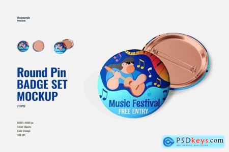 Glossy Round Pin Badge Set Mockup 7149012