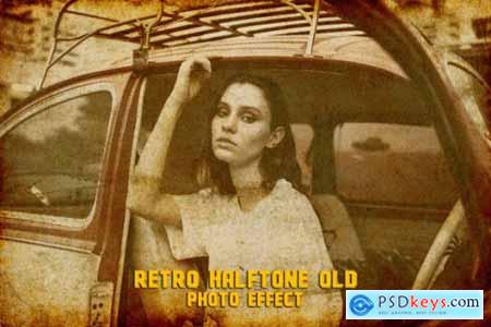 Retro Halftone Old Photo Effect Psd