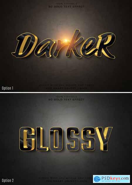 Black 3D Glossy Gold Text Effect Mockup 489051783