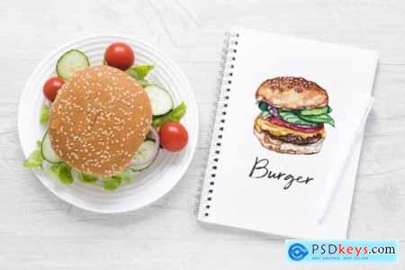 Burger Watercolor Food Set Illustration