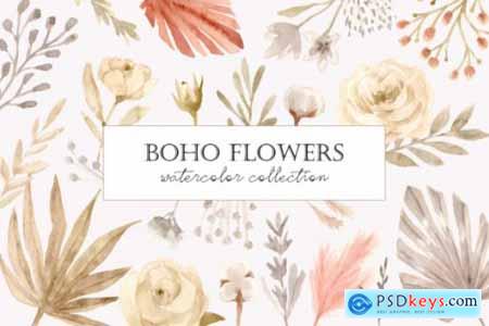 Boho Flowers Watercolor Collection