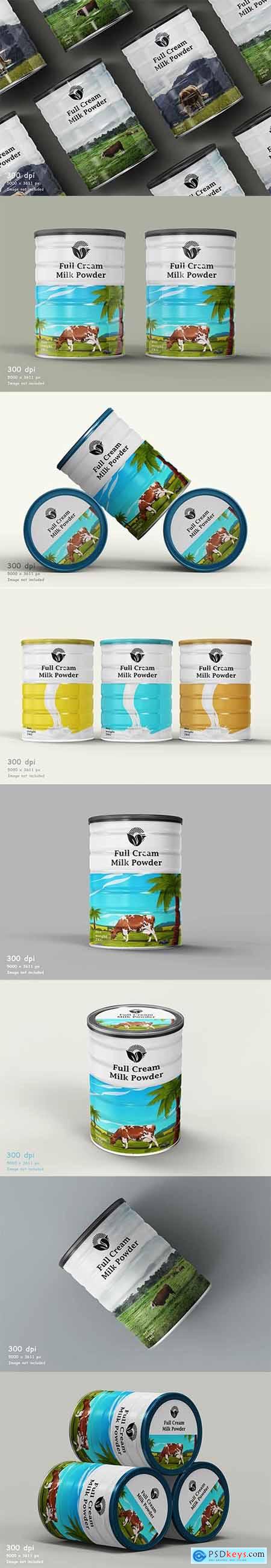 Milk powder container tin can psd mockup