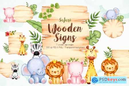 Watercolor Wooden Sign and Safari Animal
