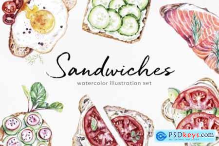 Watercolor Food 22 Sandwiches Sandwich