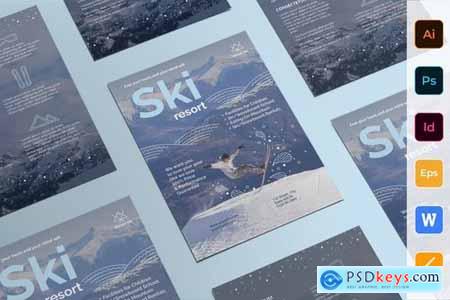 Ski Resort Poster Flyer Business Card Brochure Bifold Trifold