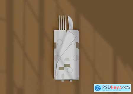 Folded Napkin with Cutlery Mockup