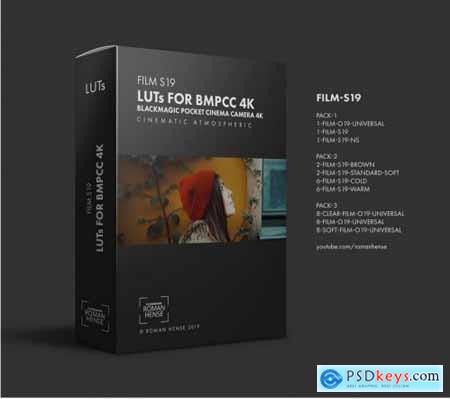LUTs for BMPCC 4k FILM-S19 Cinematic