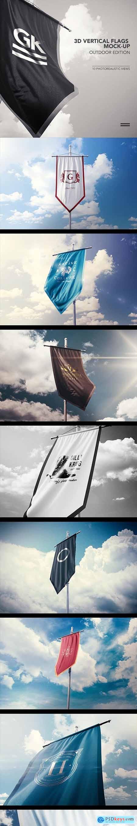 10 Realistic 3D Vertical Flags Mock-Up (Outdoor Edition) 17696460