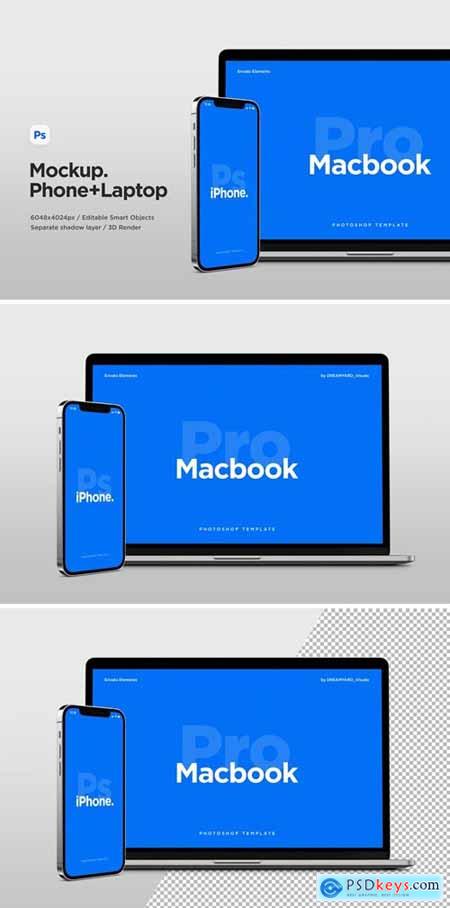 Laptop and Phone Front View Mockup 02