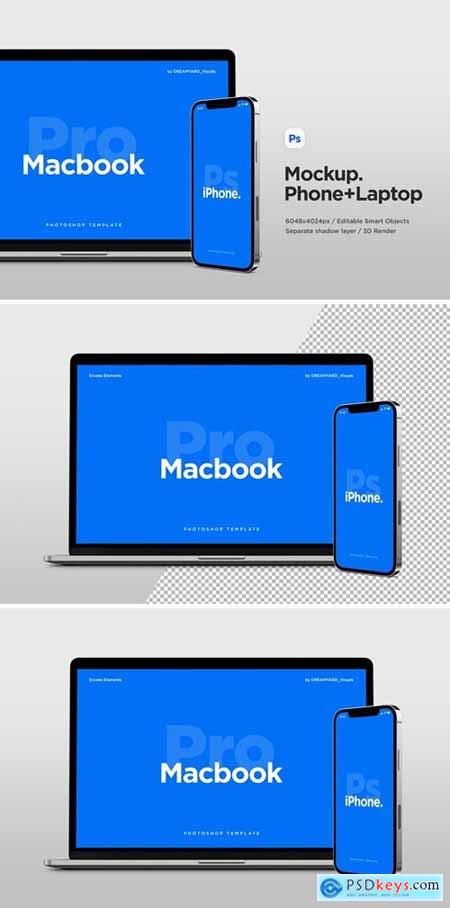 Laptop and Phone Front View Mockup 03