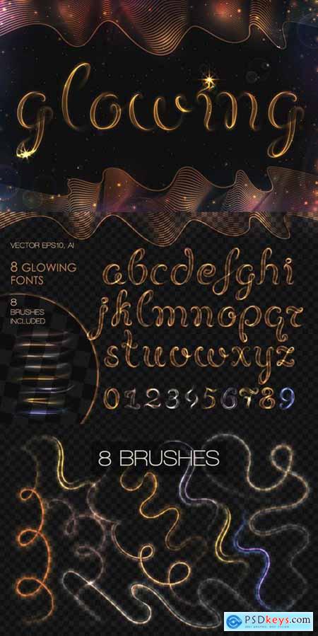 8 GLOWING METAL FONTS - 8 BRUSHES