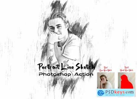 Portrait Line Sketch PS Action 7228901