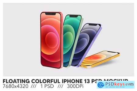 Floating Colorful iPhone 13 PSD Mockup