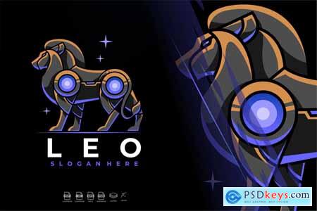 Modern Mecha Robotic Zodiac Leo Logo Design