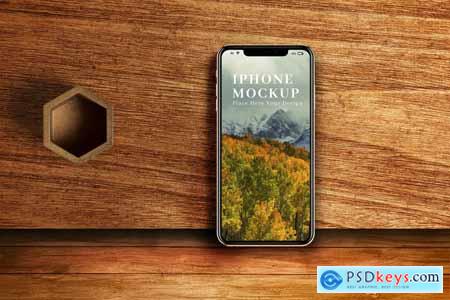 iPhone Mockup On The Wood Texture