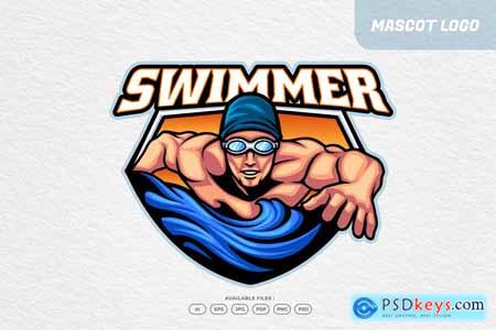 Swimmer Sport Retro Vintage Mascot Logo