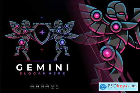 Modern Mecha Robotic Zodiac Gemini Logo Design