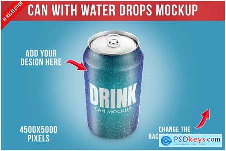 Can With Water Drops Mockup Template