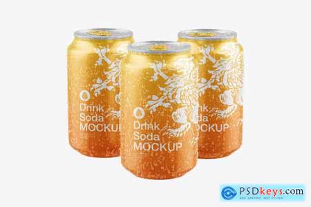 Set Glossy Metallic Can with Drops Mockup