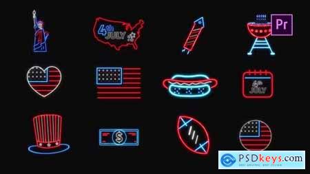 4th of July Neon Icons 38306120