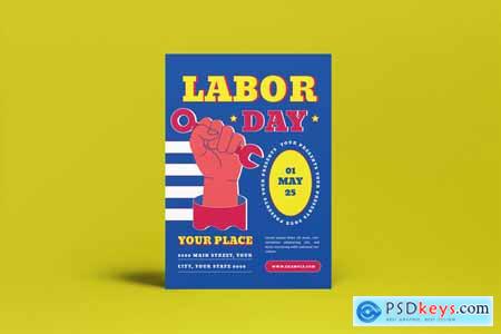Blue Flat Design Labor Day Flyer