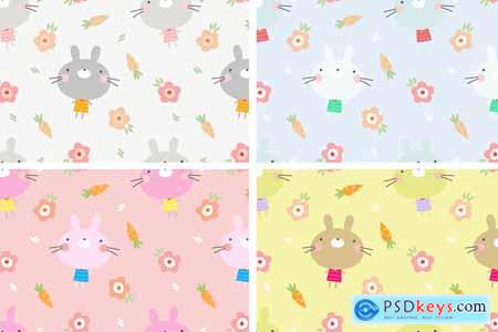 Bunny and Flowers Seamless Pattern
