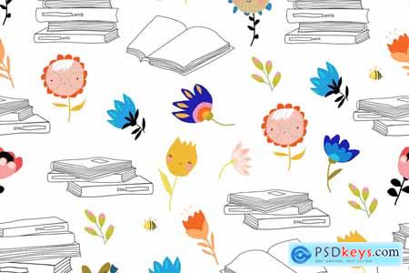 Vector Seamless Pattern with Books