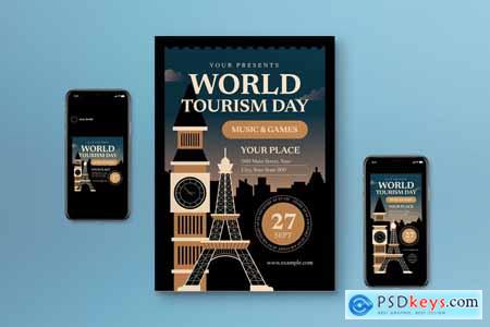 Gradient Flat Design World Tourism Day Flyer Set