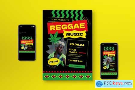 Green Flat Design Reggae Music Flyer Set