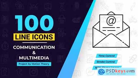 100 Communication & Multimedia Line Icons 38730378