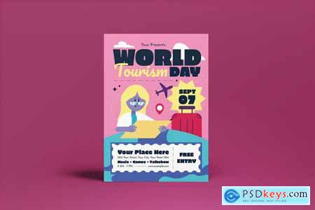 Pink Flat Design World Tourism Day Flyer