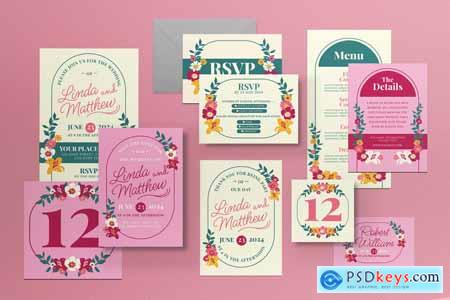 Pink Botanical Wedding Invitation Set